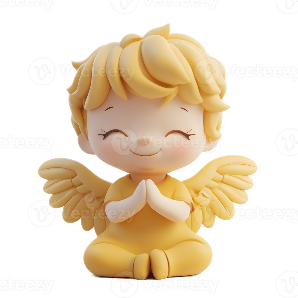 Cheerful 3D Angelic Emoji Figurine with Halo and Wings on White Background png
