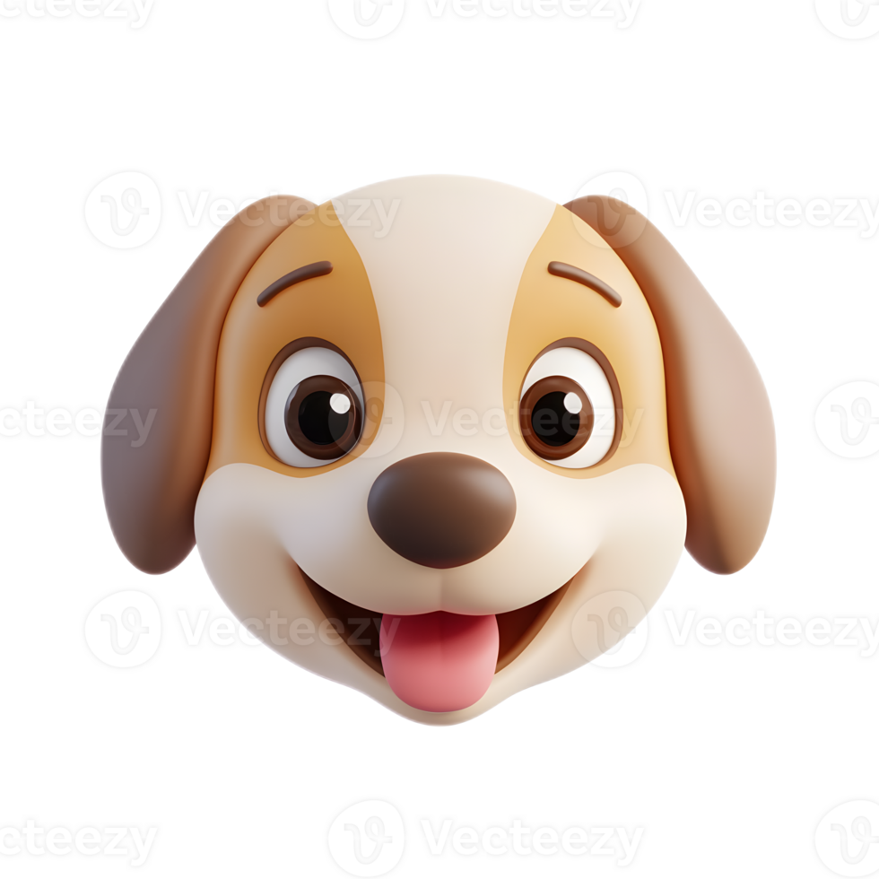 Cheerful 3D Cartoon Dog Face Emoji Isolated on White Background png