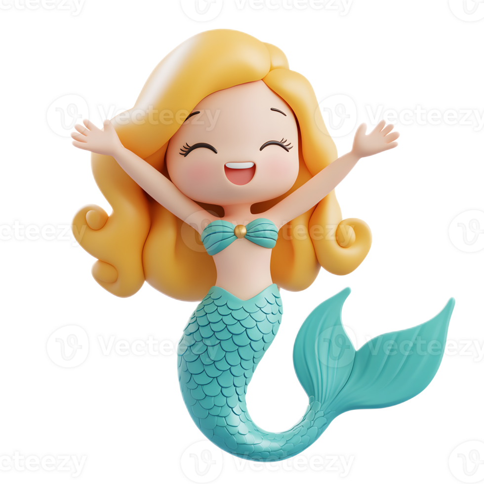 Cheerful 3D Mermaid Emoji Character Isolated on White Background png