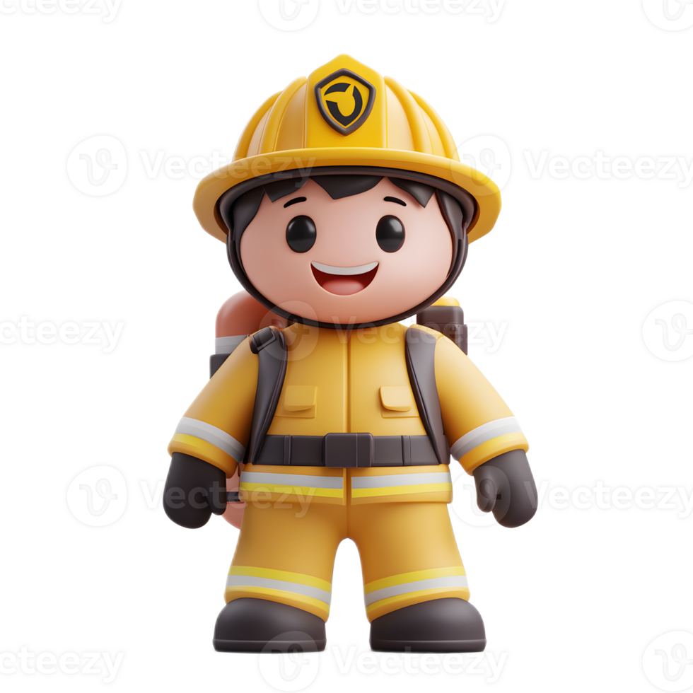 Cheerful 3D Firefighter Emoji Cartoon Character Isolated on White Background png