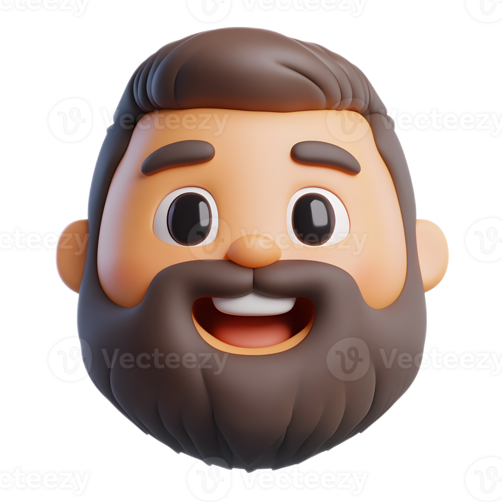 Cheerful 3D Cartoon Man Character with Beard Emoji Isolated on White Background png