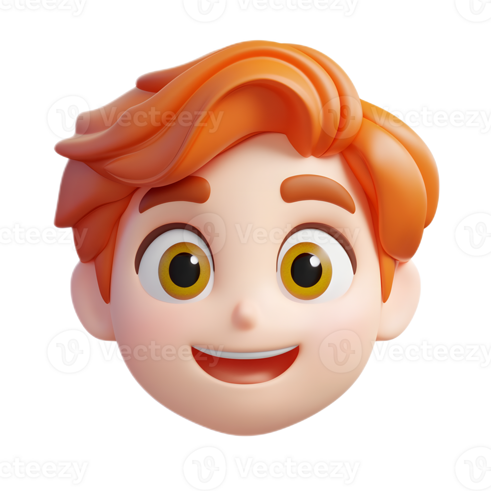 Cheerful 3D Rendered Animated Emoji of a Smiling Redheaded Character with Vibrant Expression png