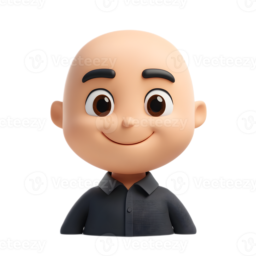 3D Render of Bald Smiling Man Cartoon Character Isolated on White Background png