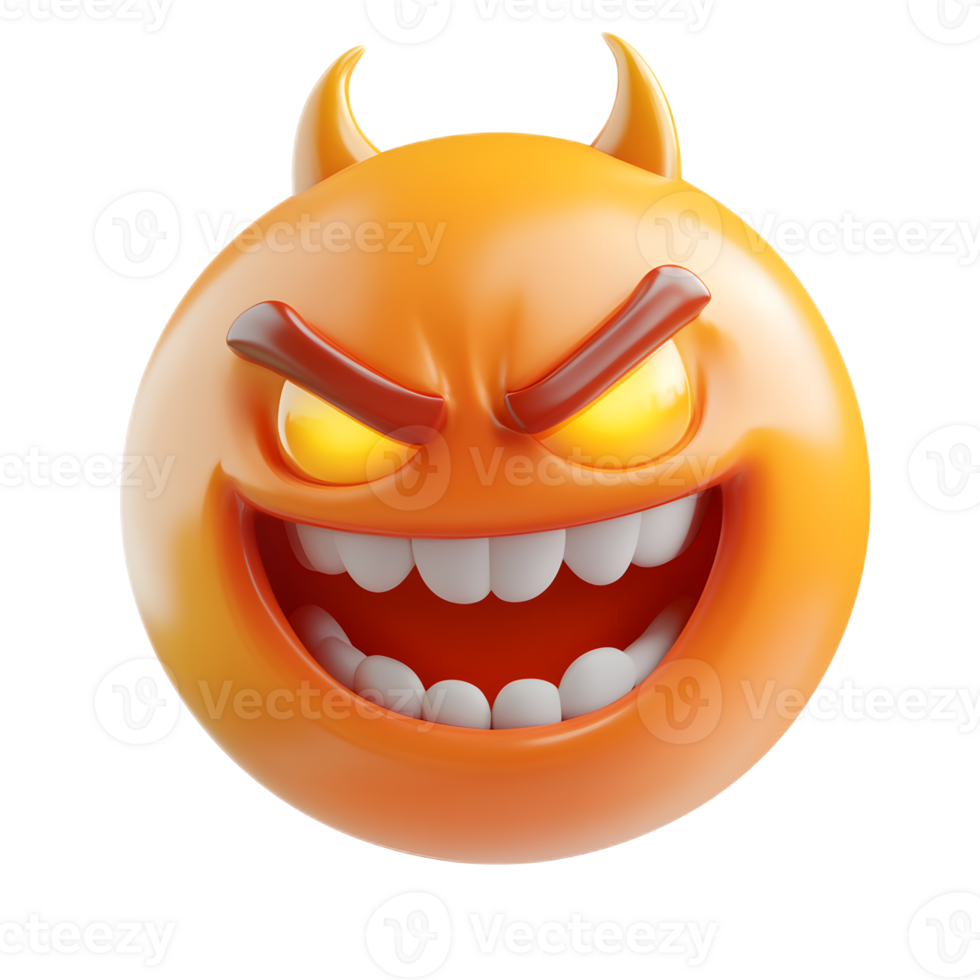Angry Supervillain Emoji Character With Horns and Teeth in 3D Render png