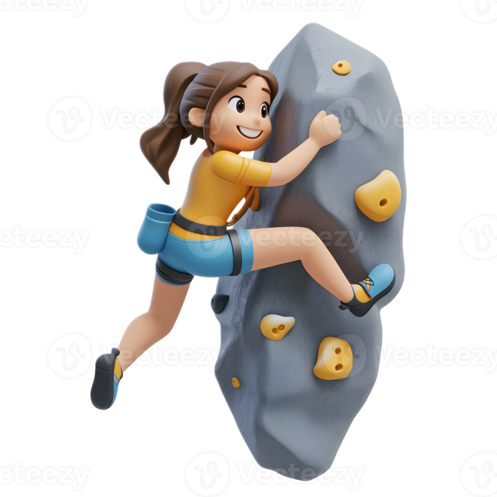 Animated Woman Rock Climbing Emoji on White Background png
