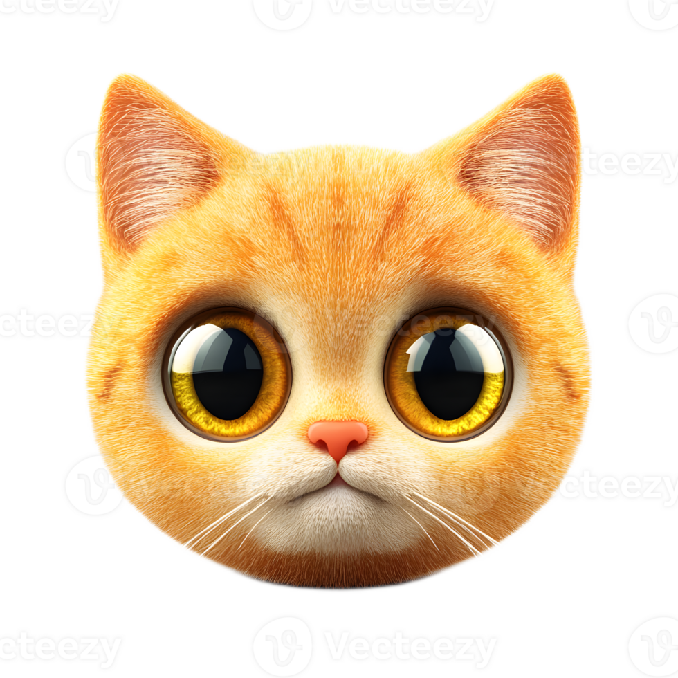 Adorable Feline Emoji Face Cute Cat Character in 3D Rendering on White Background png