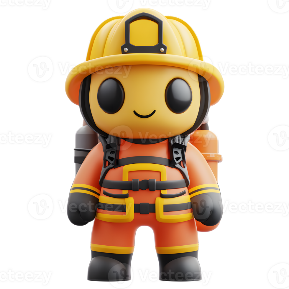 3D Rendering of Cute Firefighter Emoji Figurine Isolated on White Background png