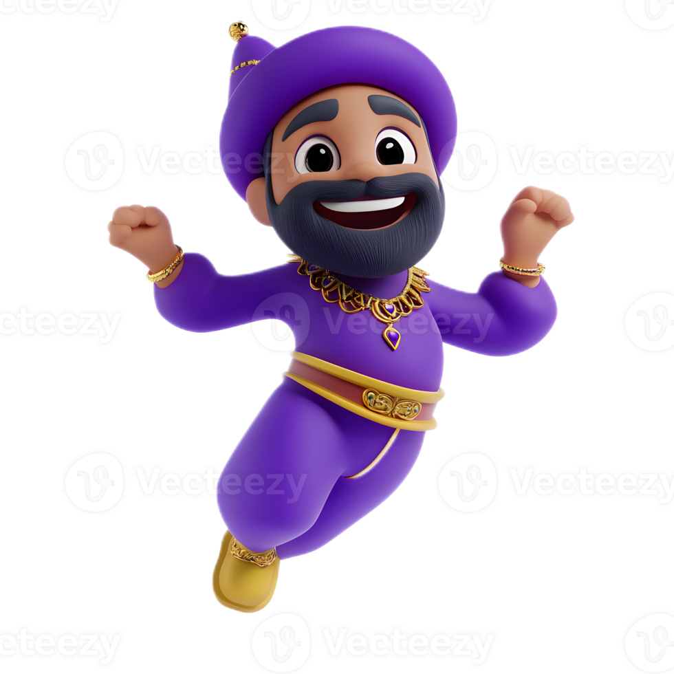 Cartoon Genie Character Expressing Joy and Excitement in 3D png