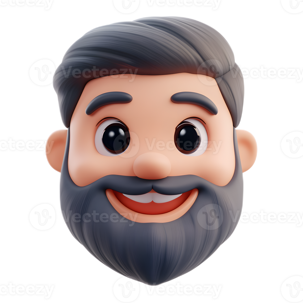 Bearded Man Emoji Character 3D Render Isolated on White Background png