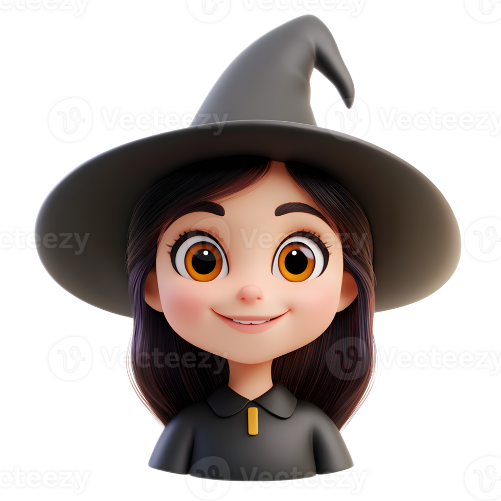 Captivating Witch Emoji Showcased in Whimsical 3D Rendering on a Pristine White Background png