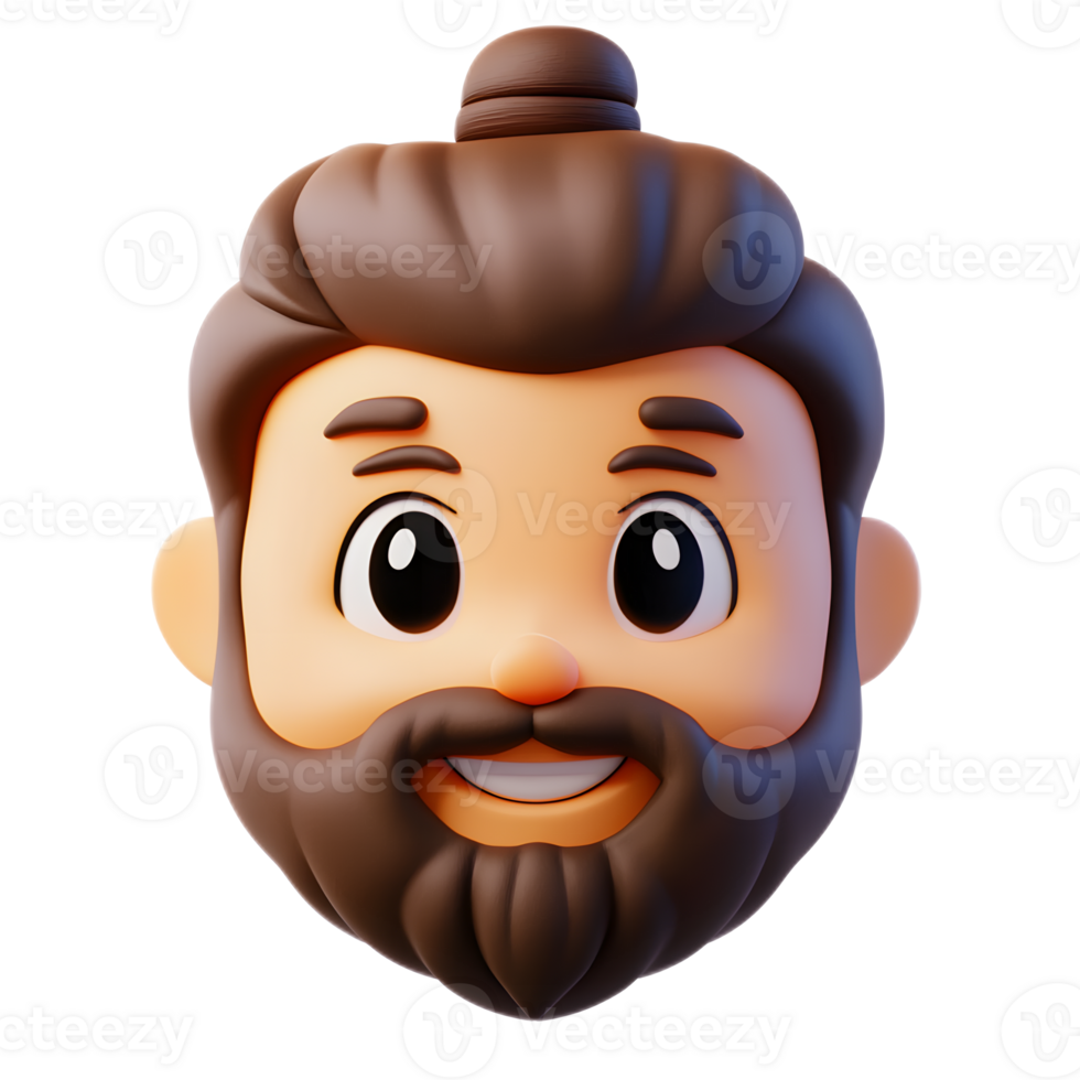 Cartoon Male Character with Beard and Emoji Expression Isolated on White Background png