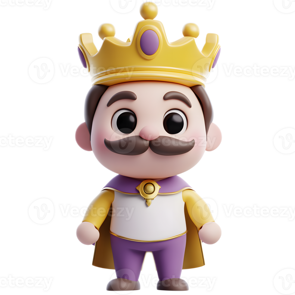 Charming Digital Rendering of a Smiling Prince Character Wearing a Golden Crown on a White Background png