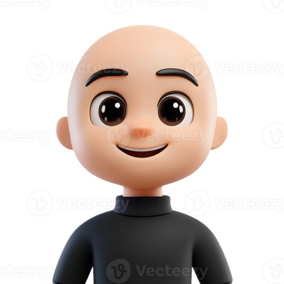 Bald 3D Rendered Cartoon Emoji Man with Smiling Facial Expression on White Background png