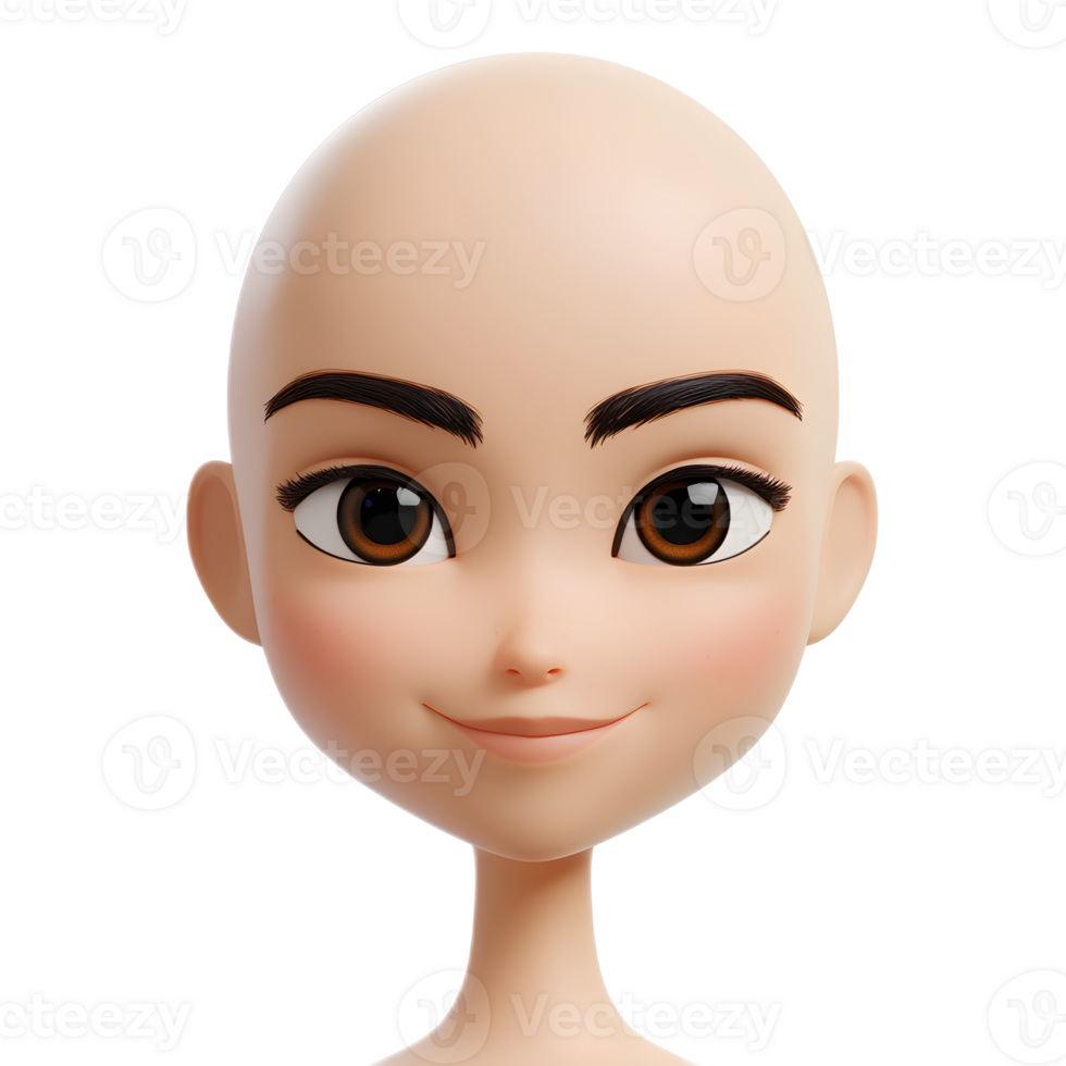 Bald Woman Emoji Inspired 3D Render with Neutral Facial Expression on White Background png