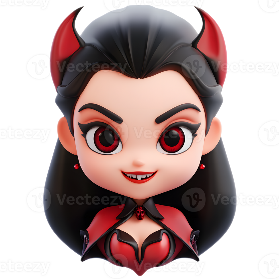 Captivating 3D Render of a Vampire Woman Emoji with Mesmerizing Facial Features and Striking Demonic Attributes png