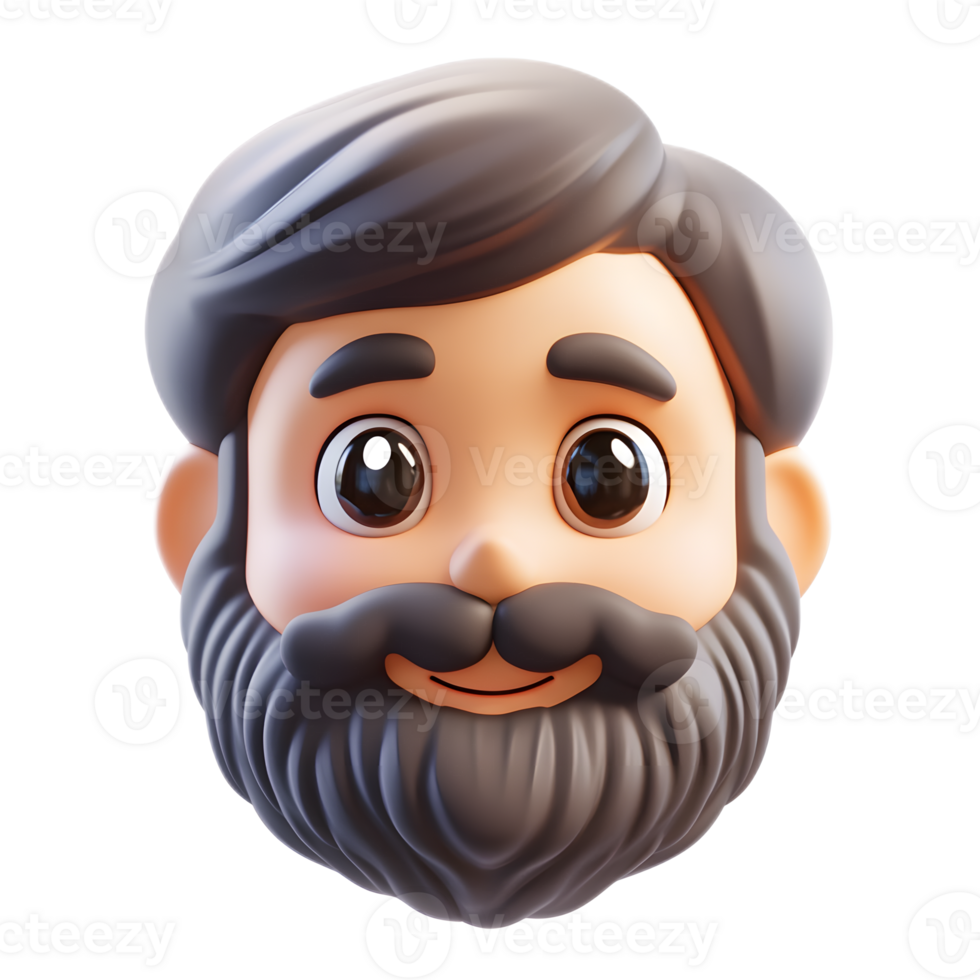 Cartoon Style Bearded Man Emoji Portrait on White Background png