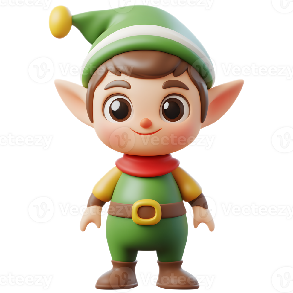 Adorable Elf Character 3D Render Isolated on White Background png