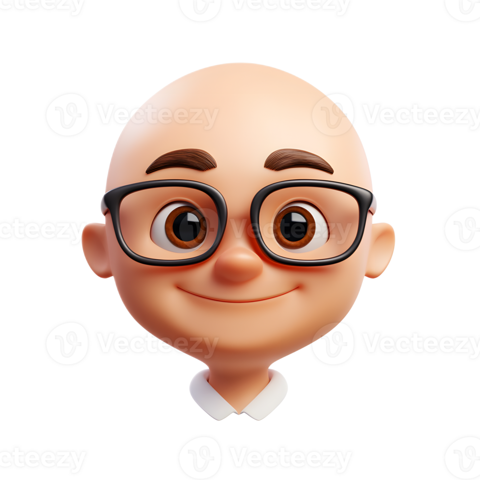 Bald Cartoon Man in Glasses with Friendly Facial Expression on White Background png