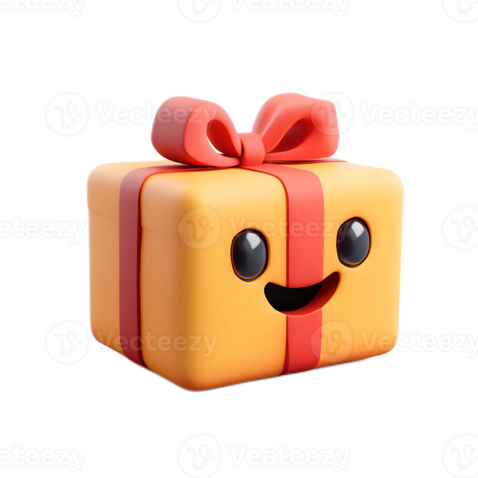 3D Rendered Gift Box Emoji with Red Ribbon Isolated on White Background png