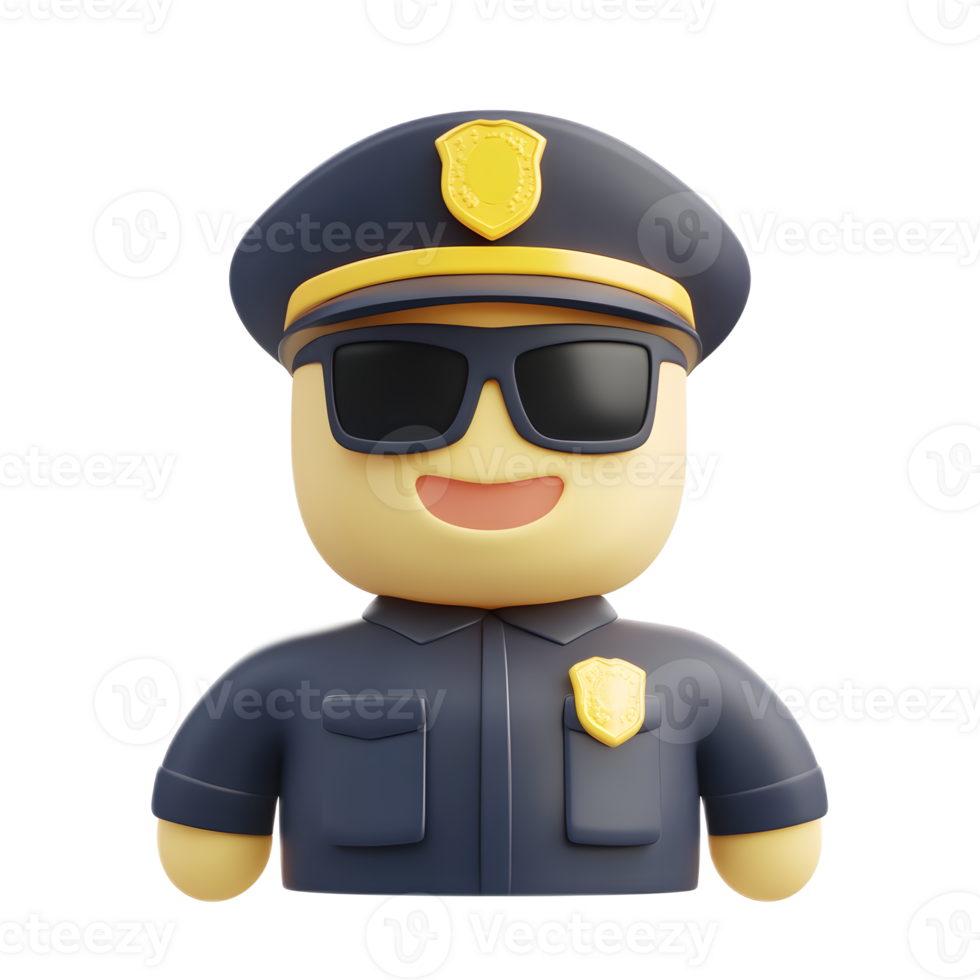 3D Rendered Police Officer Emoji Character with Uniform and Sunglasses png