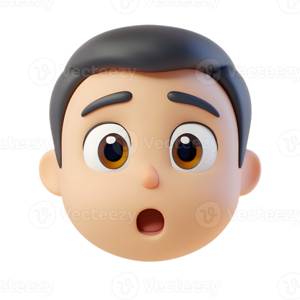 3D Rendered Man Emoji Character with Surprised Facial Expression Isolated on White Background png