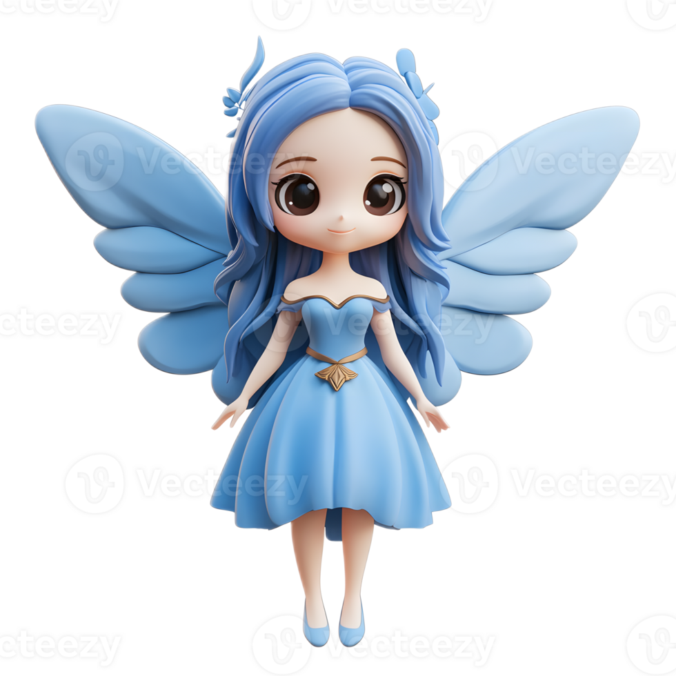 Adorable Blue Fairy Character Miniature 3D Digital Rendering png