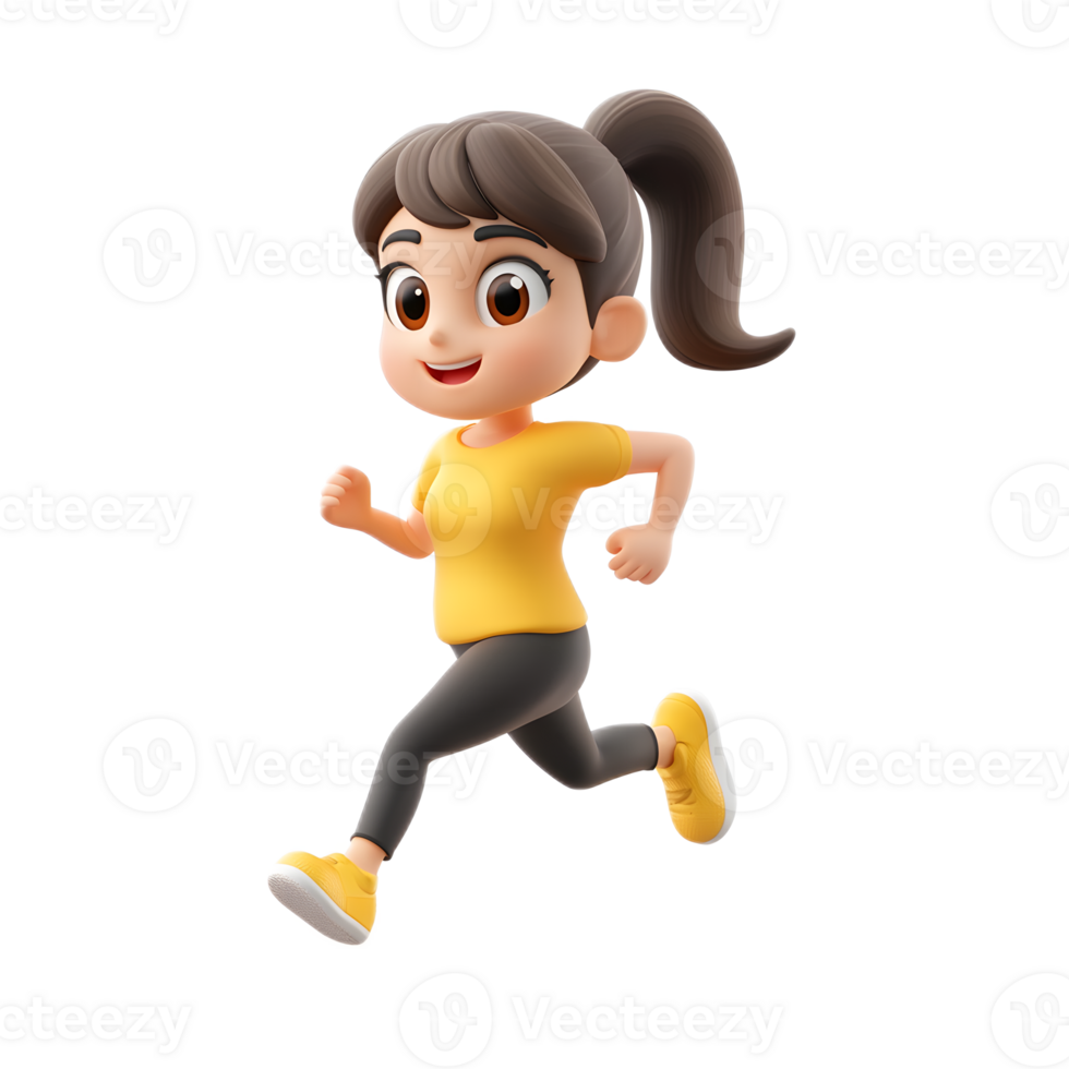 Cheerful 3D Rendered Cartoon Girl Running Emoji on White Background png