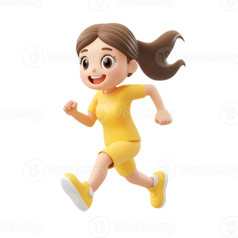 Cheerful 3D Rendered Girl Running in Playful Emoji Style png