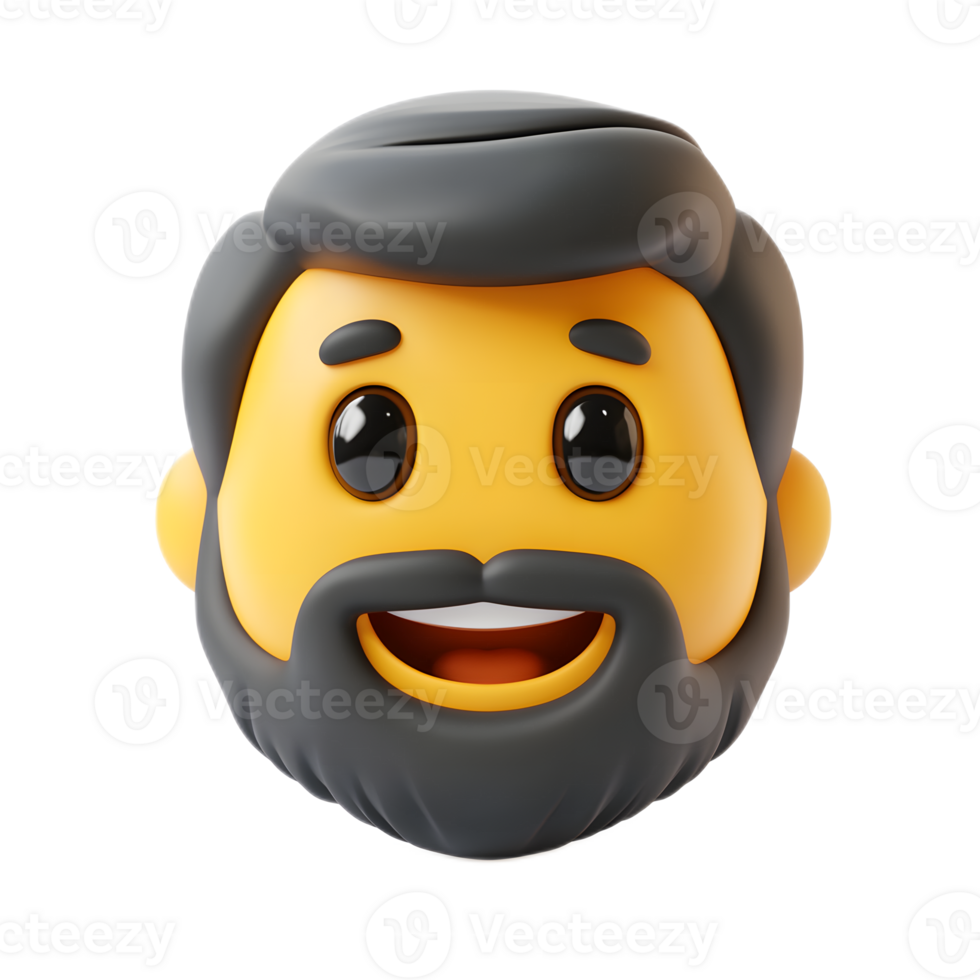 Cheerful 3D Rendered Emoji Style Man with Beard and Happy Expression on White Background png