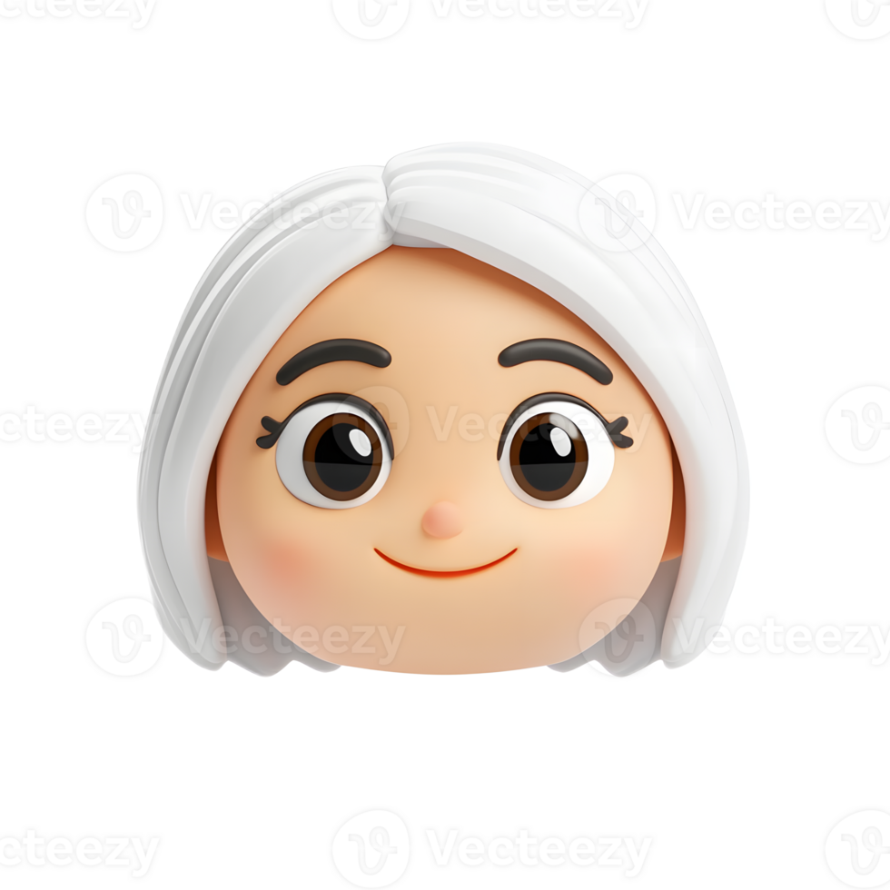Cheerful Cartoon Emoji Character with White Hair Isolated on White Background png
