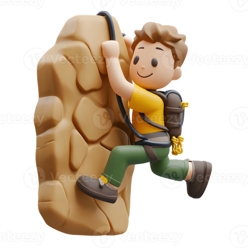 Cheerful 3D Rendered Cartoon Man Rock Climbing on Isolated White Background png