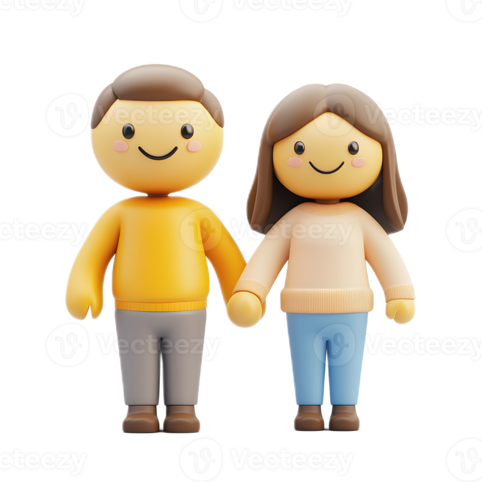 Cheerful Cartoon Figures Holding Hands in a Minimalist Digital png