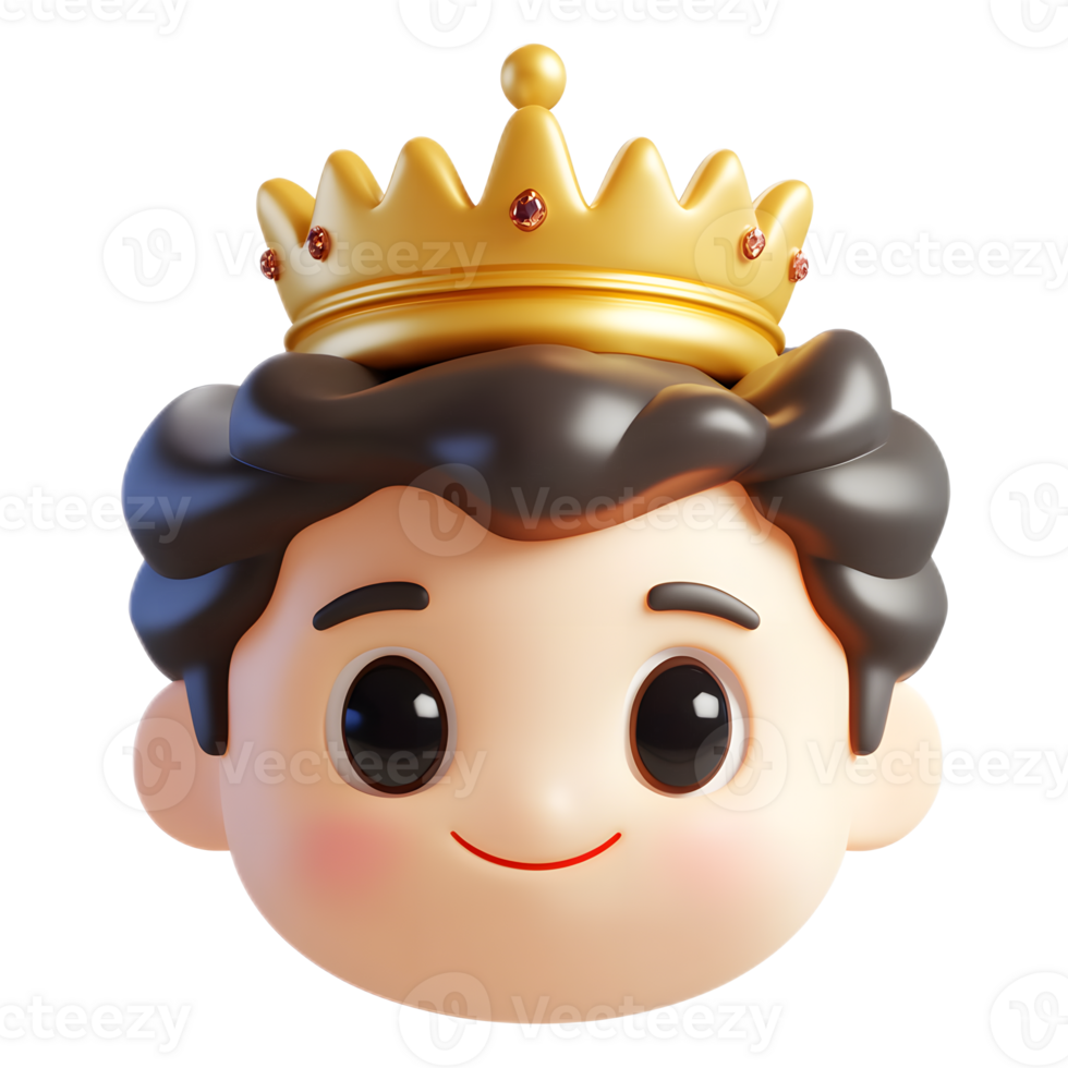 Cheerful Cartoon Prince Character with Golden Crown on White Background png