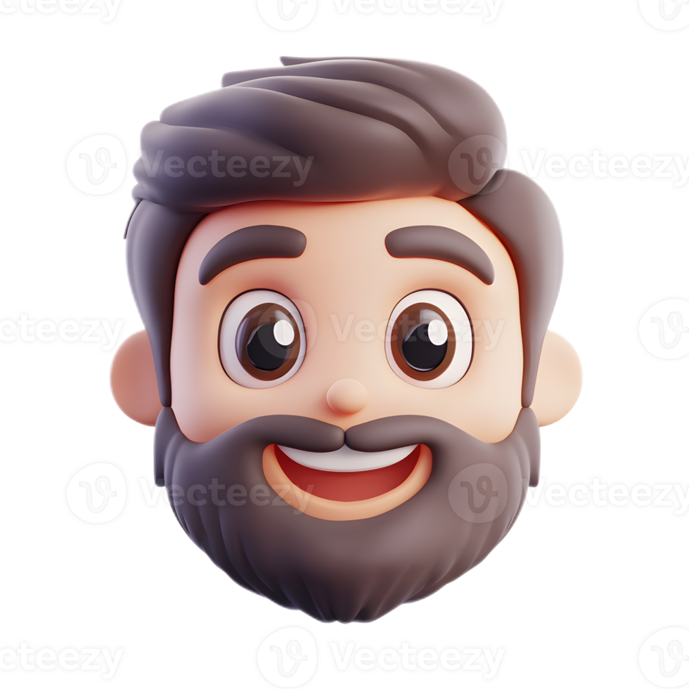 Cheerful Cartoon style 3D Rendered Man with Beard Facial Expression png