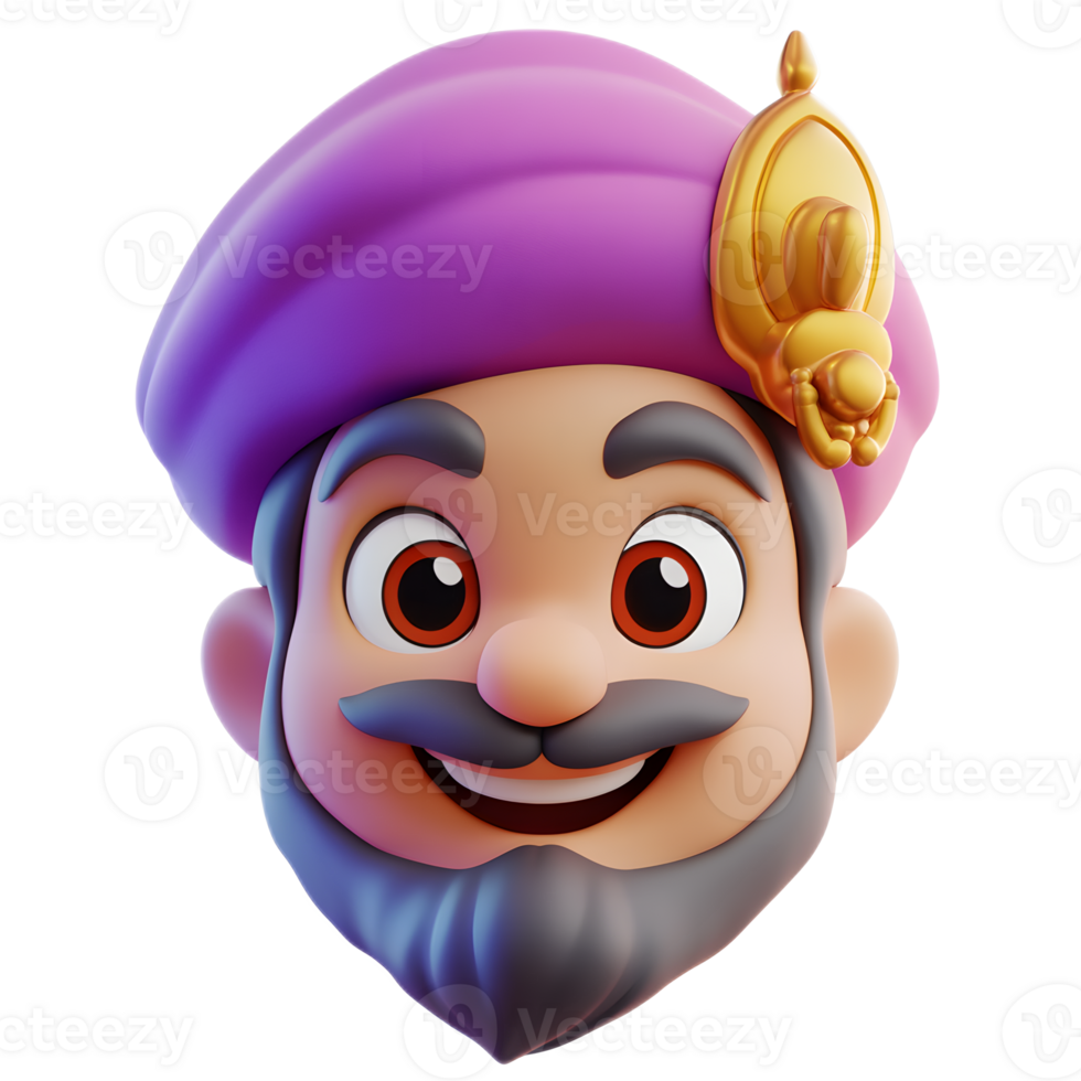 Cheerful Cartoon Genie Emoji with Turban Beard and Friendly Expression png