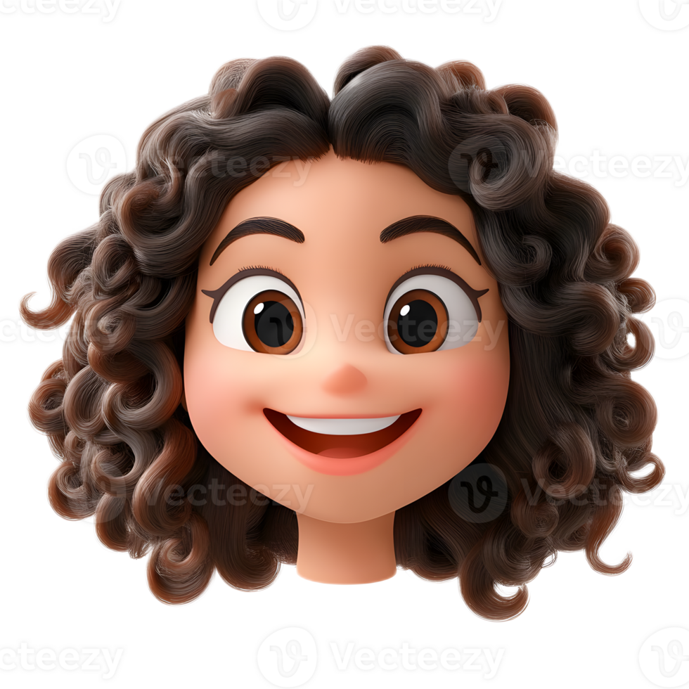 Cheerful 3D Rendered Curly Haired Woman Emoji Character Isolated on White Background png