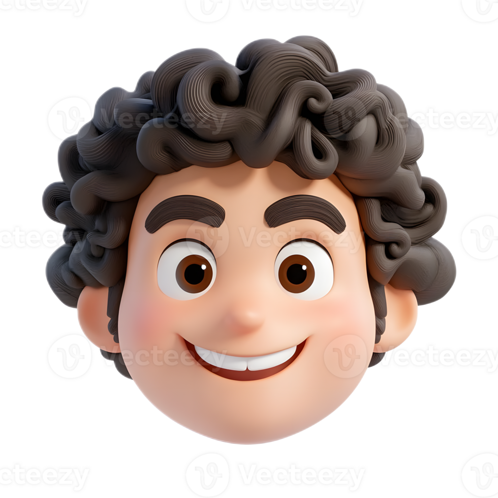 Cheerful 3D Rendered Curly Haired Man Emoji Character Isolated on White Background png