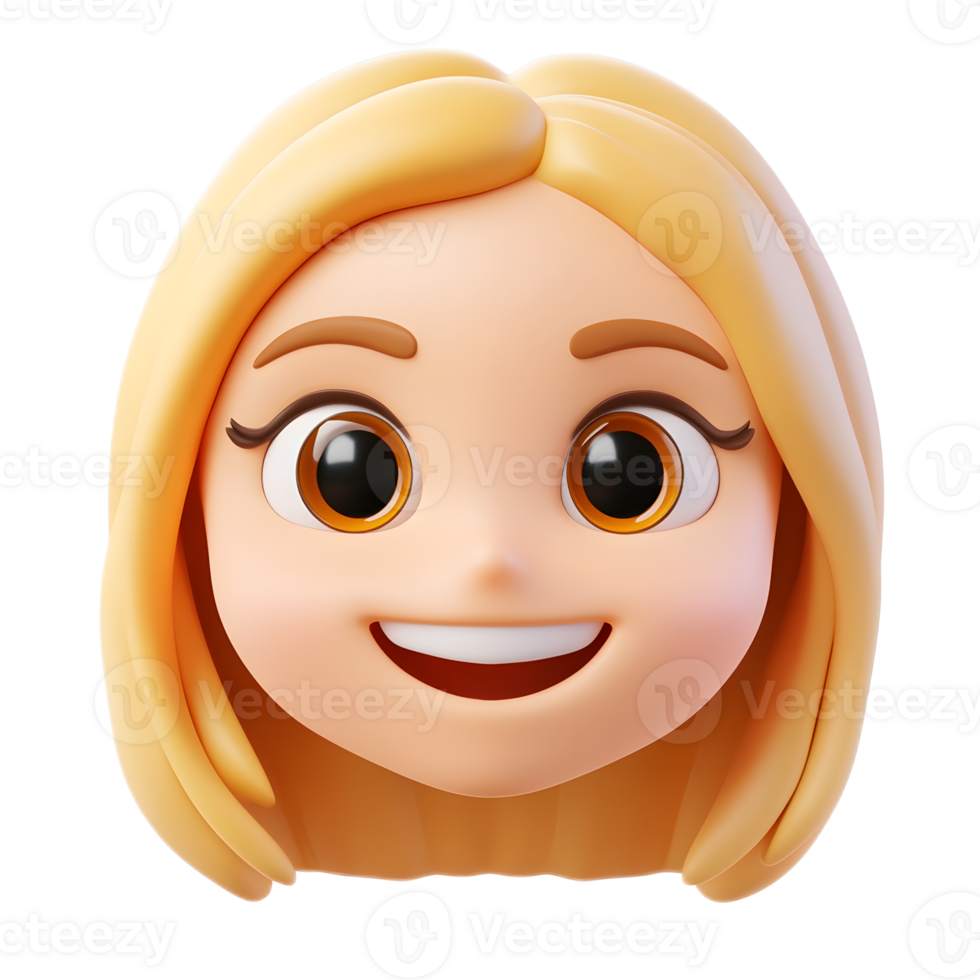 Cheerful 3D Rendered Girl Emoji Character with Smiling Face on Isolated White Background png