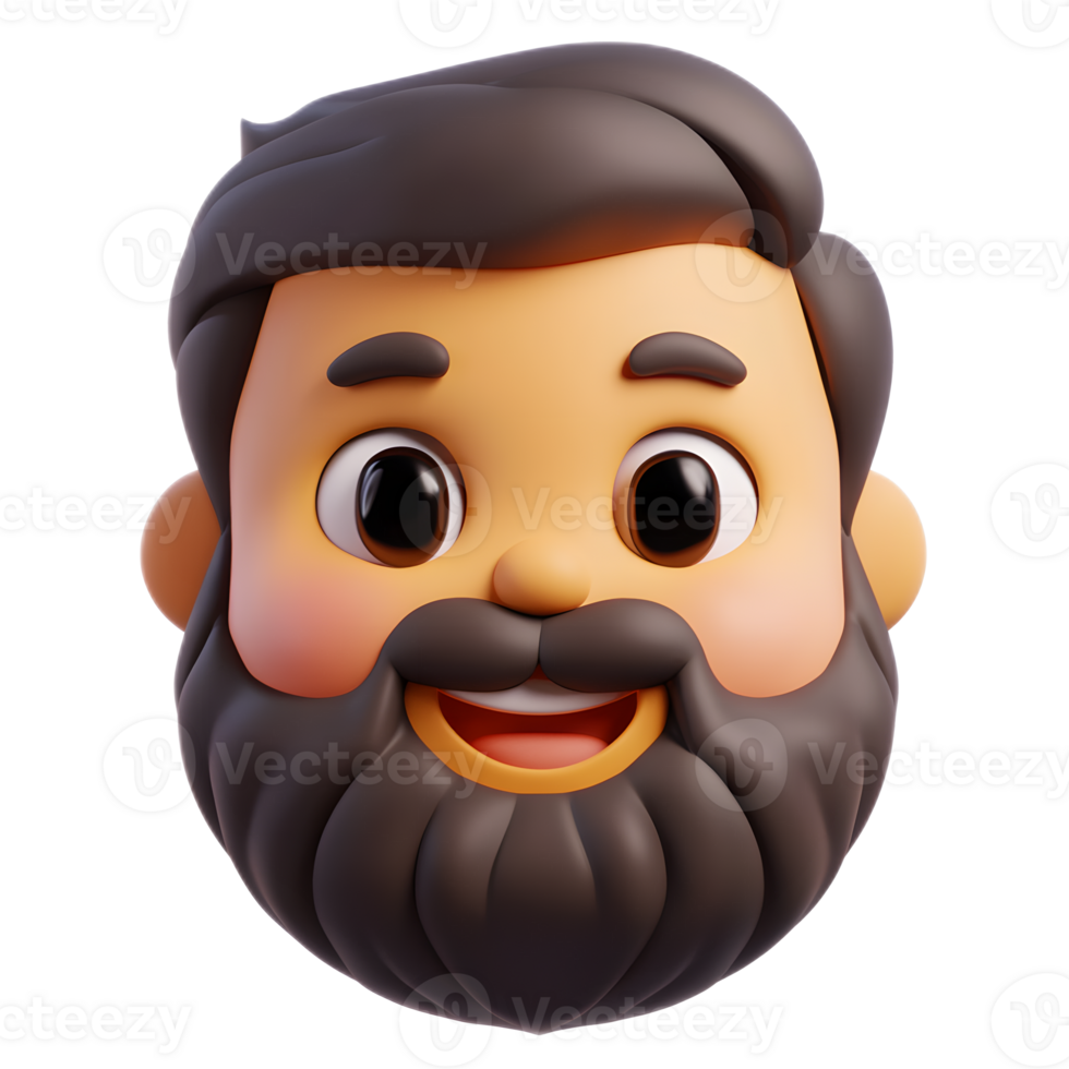 Cheerful Bearded Man Emoji Character in 3D Render on White Background png