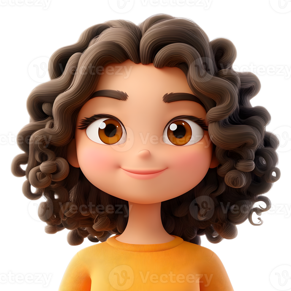 Cheerful Curly Haired Woman Emoji Character in 3D Rendered Digital png