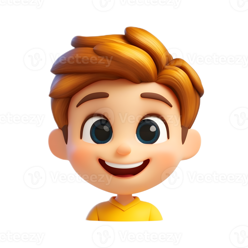 Cheerful 3D Rendered Cartoon Boy Emoji Character with Smiling Facial Expression Isolated on White Background png