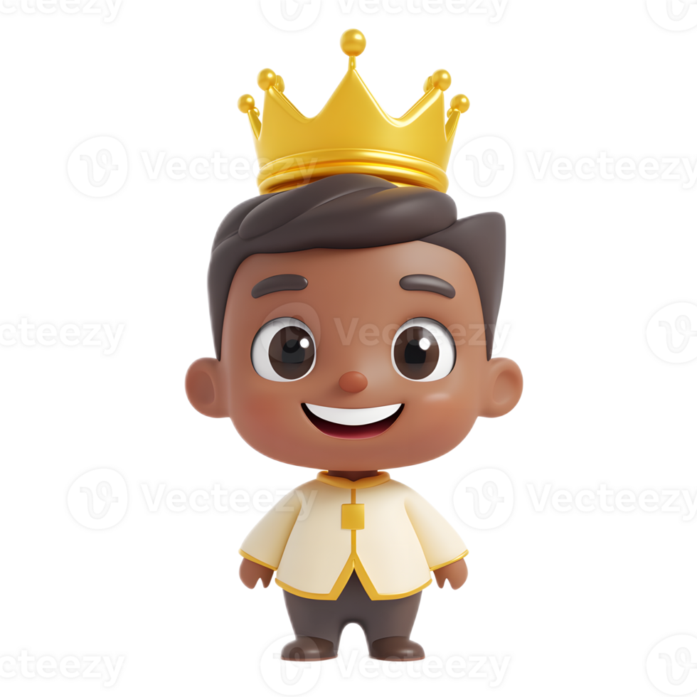 Cheerful 3D Rendered Prince Emoji Figurine with Golden Crown Isolated on White Background png