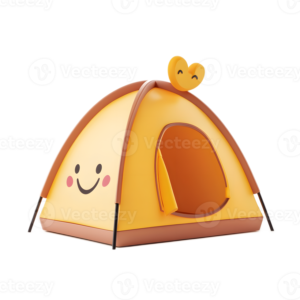 Cheerful Camping Tent Emoji in 3D Render Isolated on White Background png
