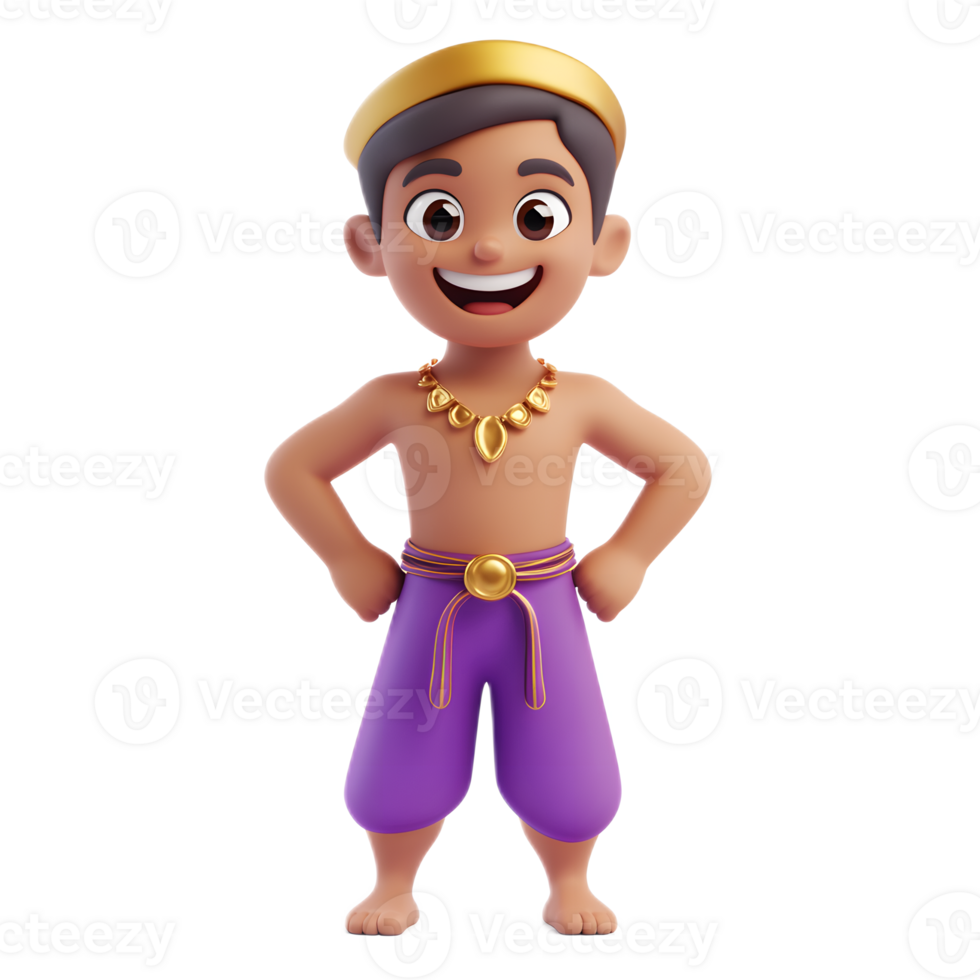 Cheerful Genie Emoji Character in 3D Render on White Background png