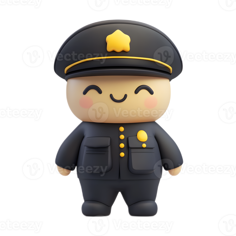 Cute Cartoon Guard Emoji Character with Star Uniform Isolated on White Background png