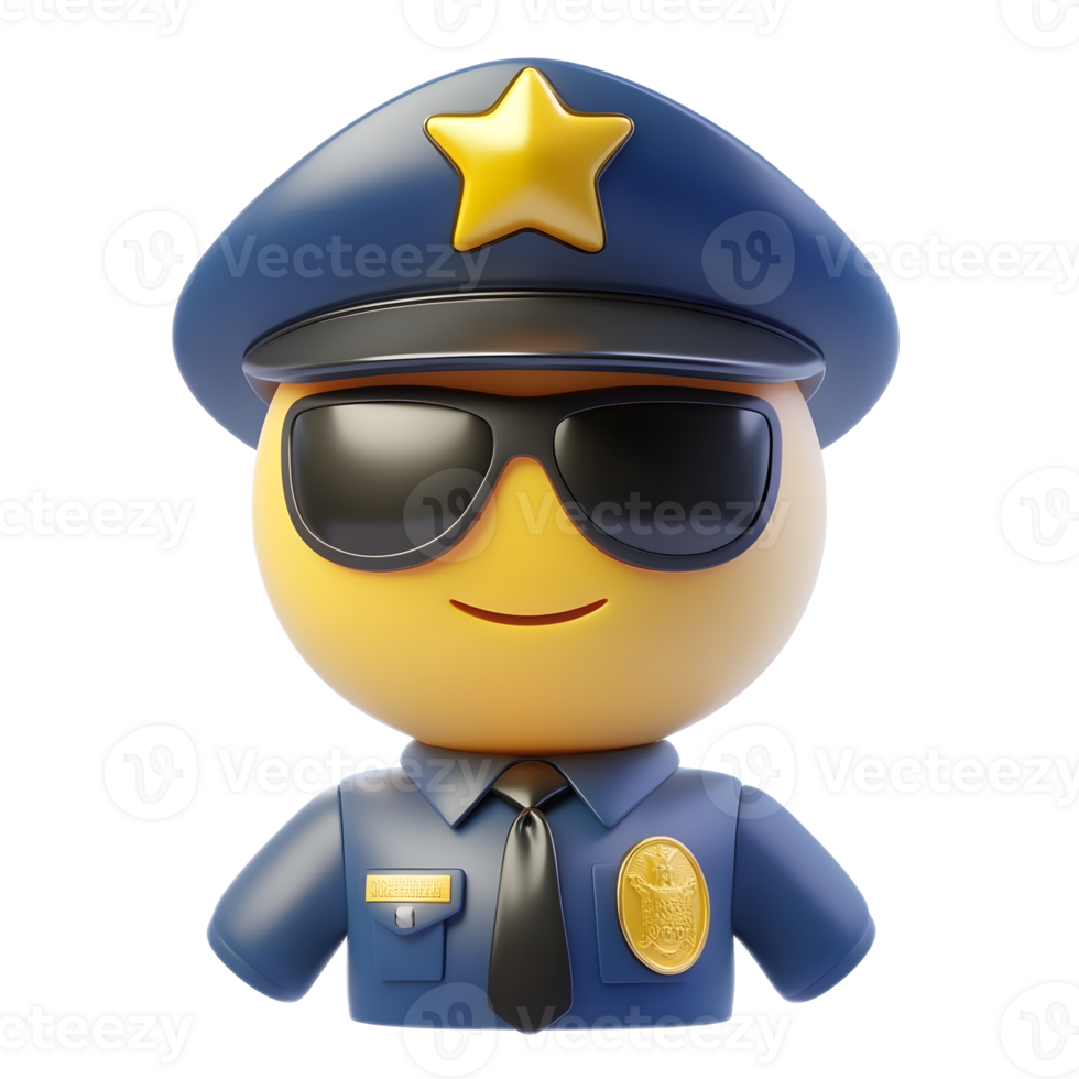 Cute Police Officer Emoji 3D Rendered Isolated on White Background png