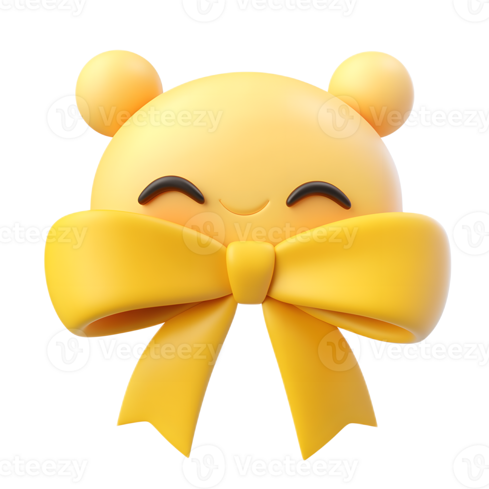 Cute Ribbon Emoji with Bear Face Expression Isolated on White Background png