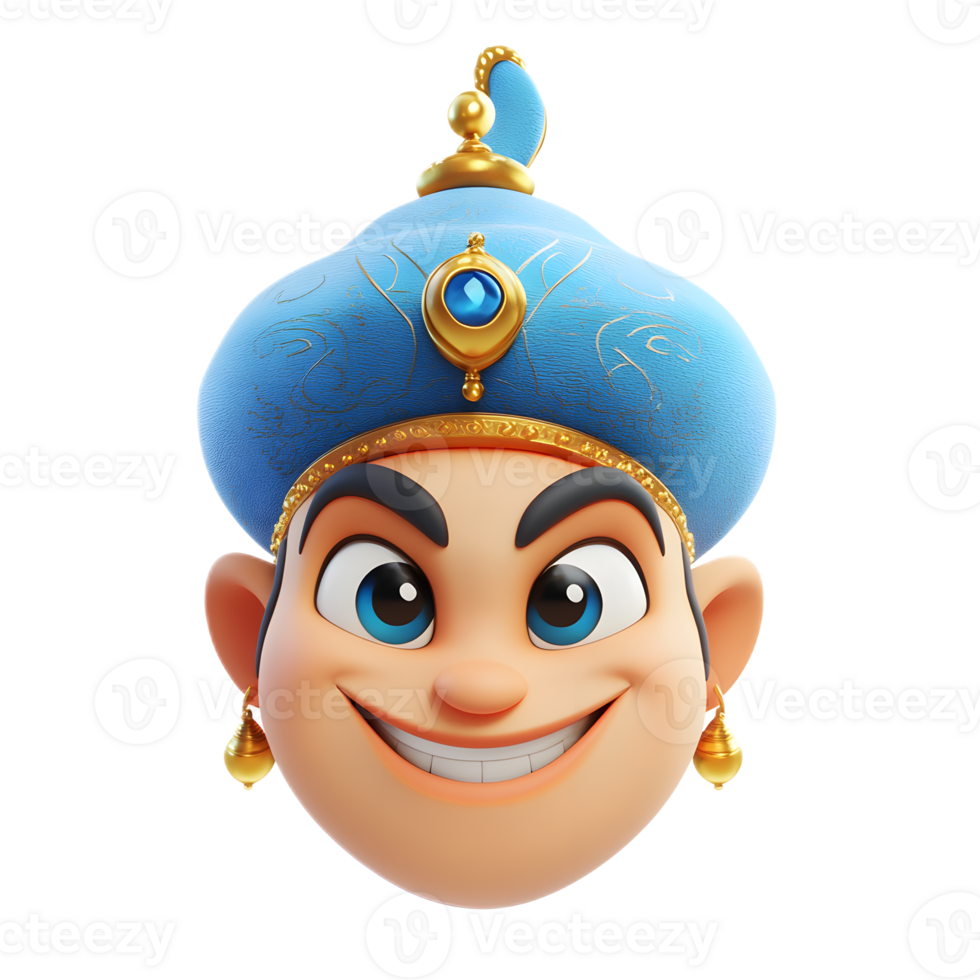 Cheerful Male Genie Emoji Character with Turban in 3D png