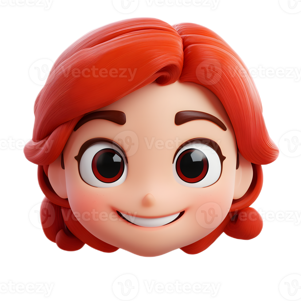 Cheerful Redheaded Female Cartoon Character Portrait in Digital Render png
