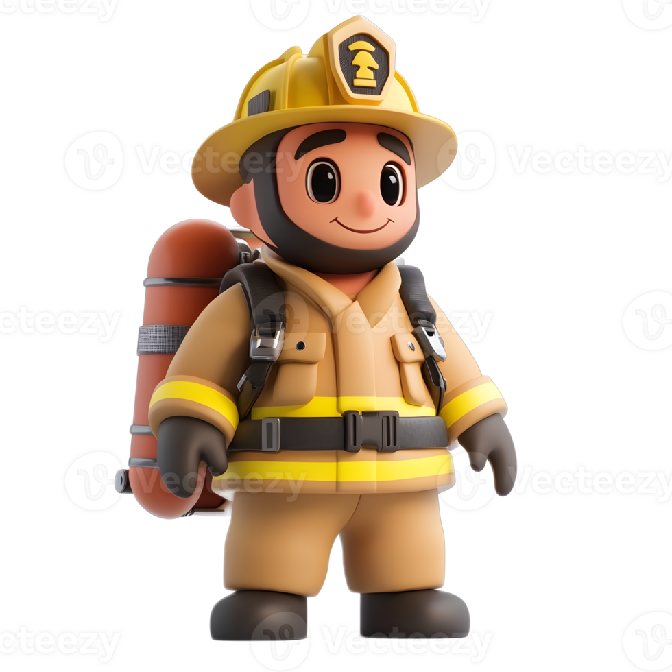 Firefighter Emoji Character in Protective Uniform and Helmet on Isolated White Background png